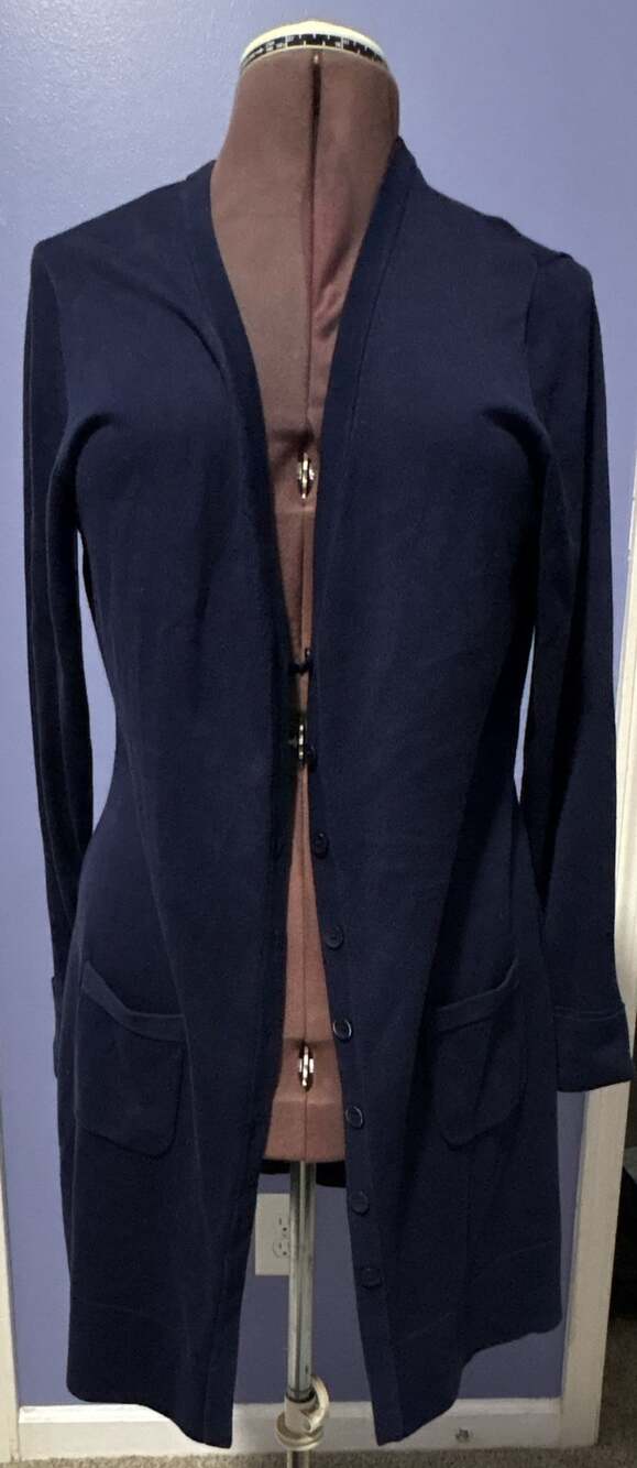 Anne Fontaine Navy Blue Long Sleeve Open Front Cardigan with Pockets Size 42